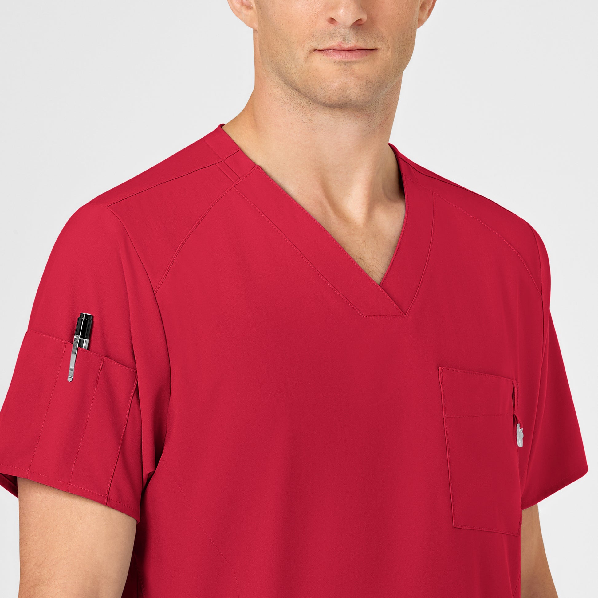 W123 6355 Men's V-Neck Scrub Top Red Model Image Alternate | Wink