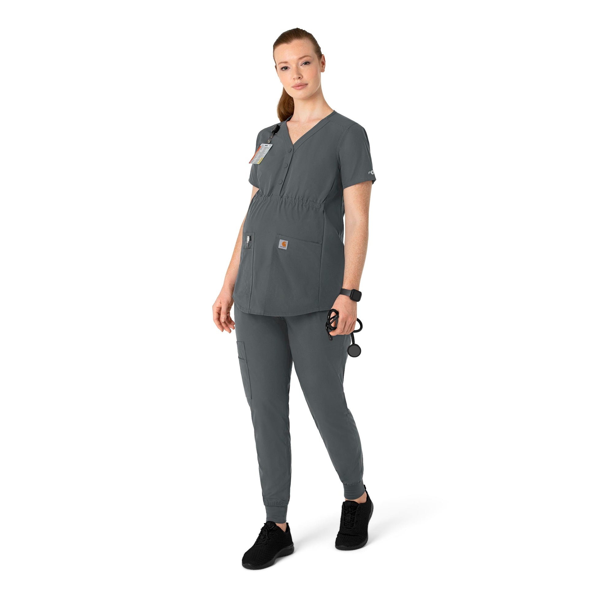 Force Essentials C14113 Henley Maternity Scrub Top Pewter Model Image Right Side | Carhartt