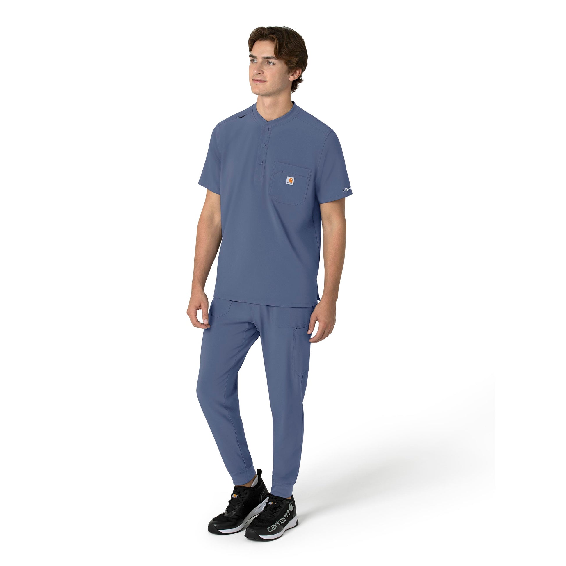 Force Cross-Flex C16310 Men's Henley Scrub Top Riverside Model Image Right Side | Carhartt