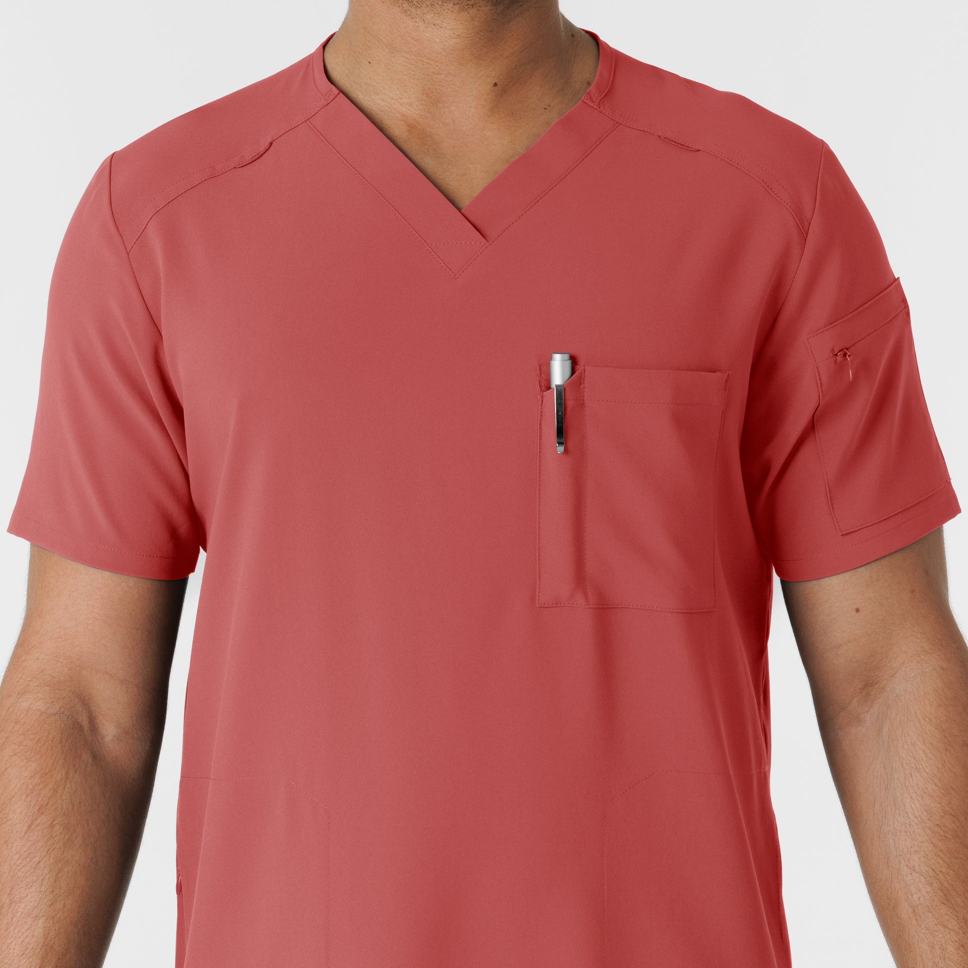 RENEW 6834 Men's V-Neck 5 Pocket Scrub Top Mineral Red Model Image Alternate | Wink