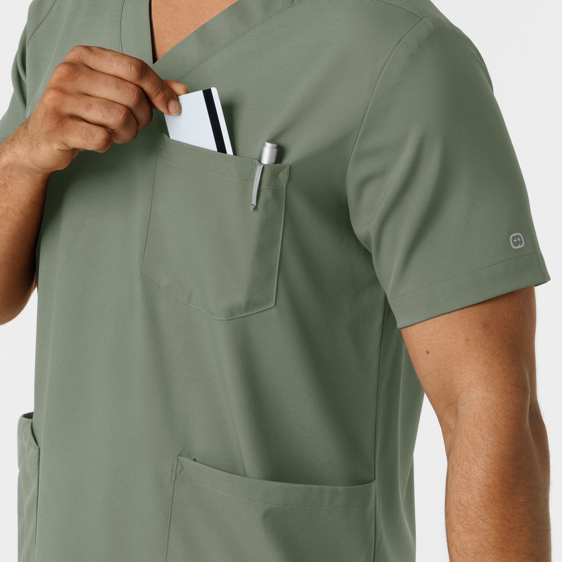 Boundless 6351 Men's Multi Pocket V-Neck Scrub Top Sage Model Image Alternate | Wink