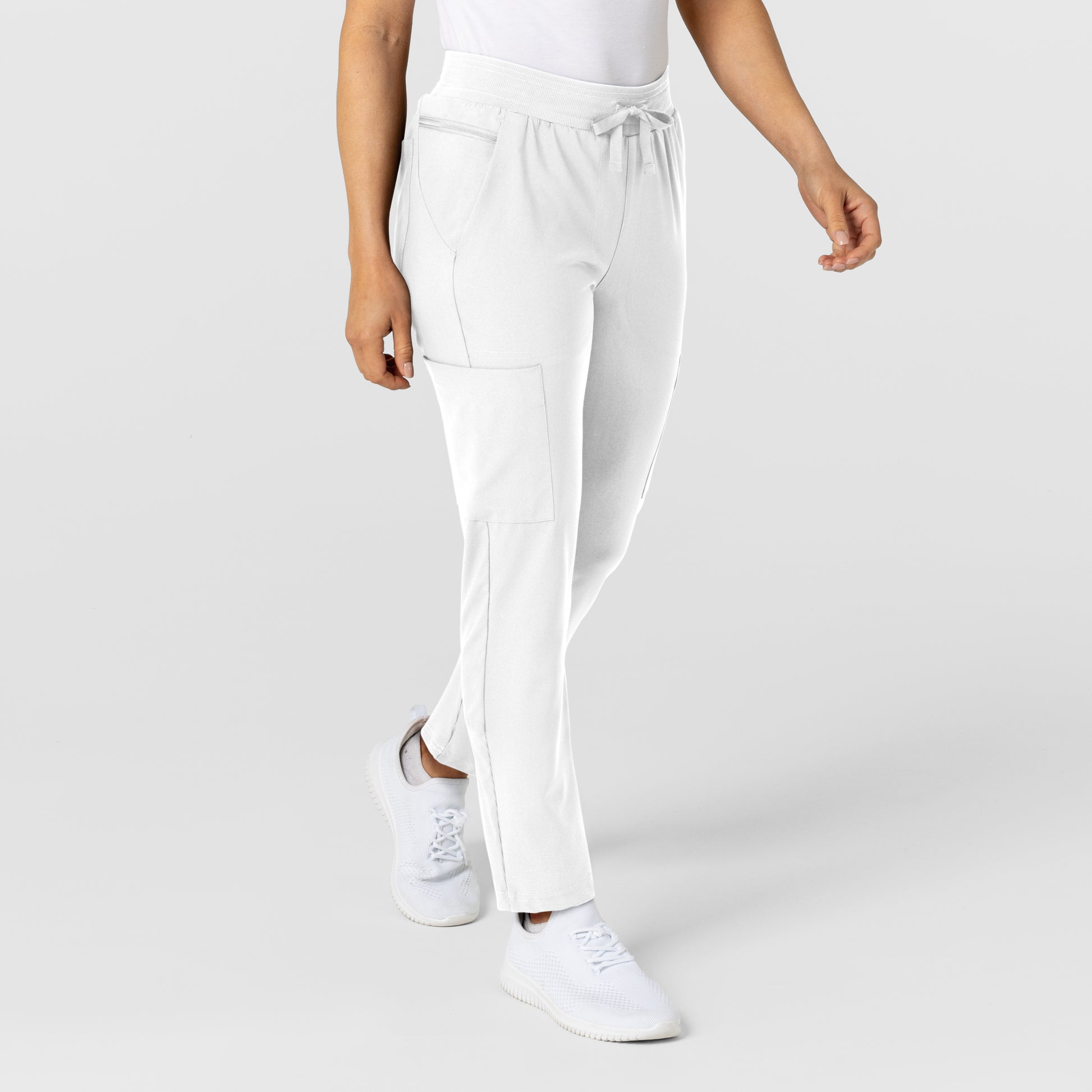 W123 5045 Flex-n-Reach Track Scrub Pants White Model Image Right Side | Wink