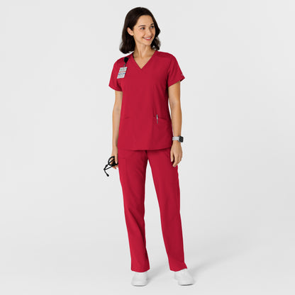 W123 6145 Flex-n-Reach Side Panel V-Neck Scrub Top Red Model Image Alternate | Wink