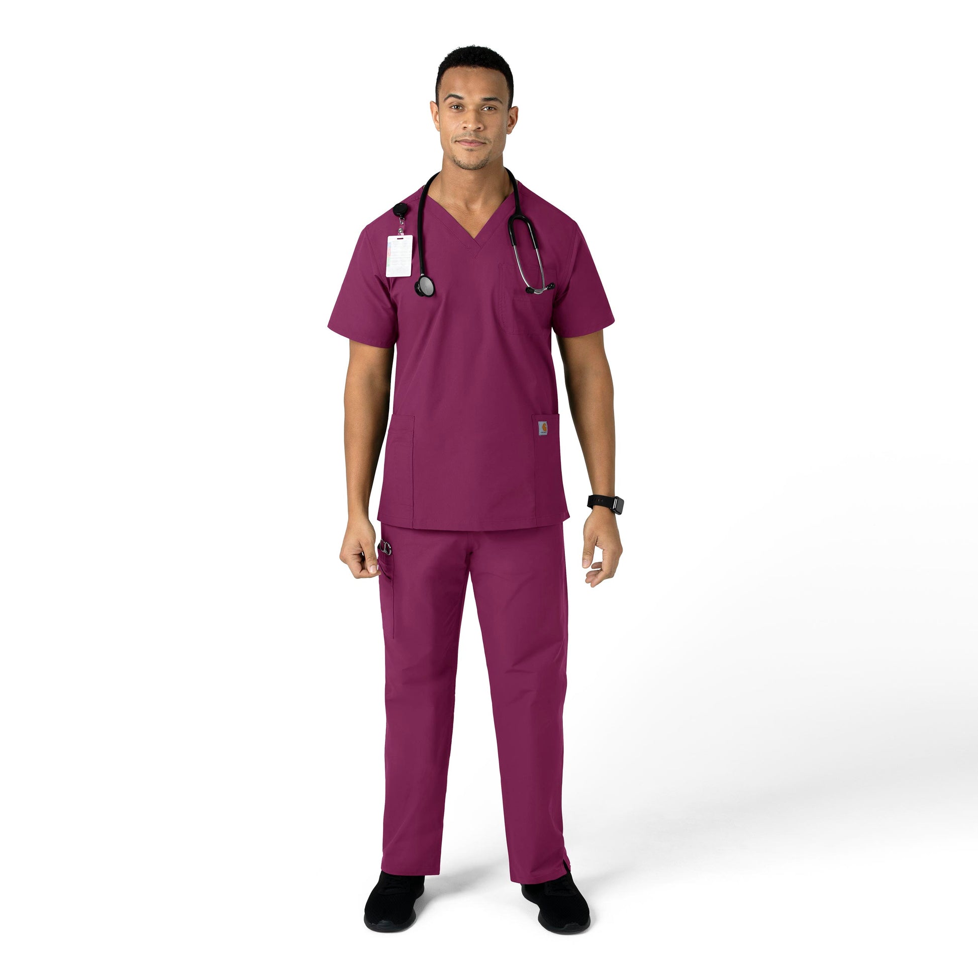 Force Essentials C55013 Unisex Elastic Waist Cargo Scrub Pants Wine Model Image Alternate | Carhartt