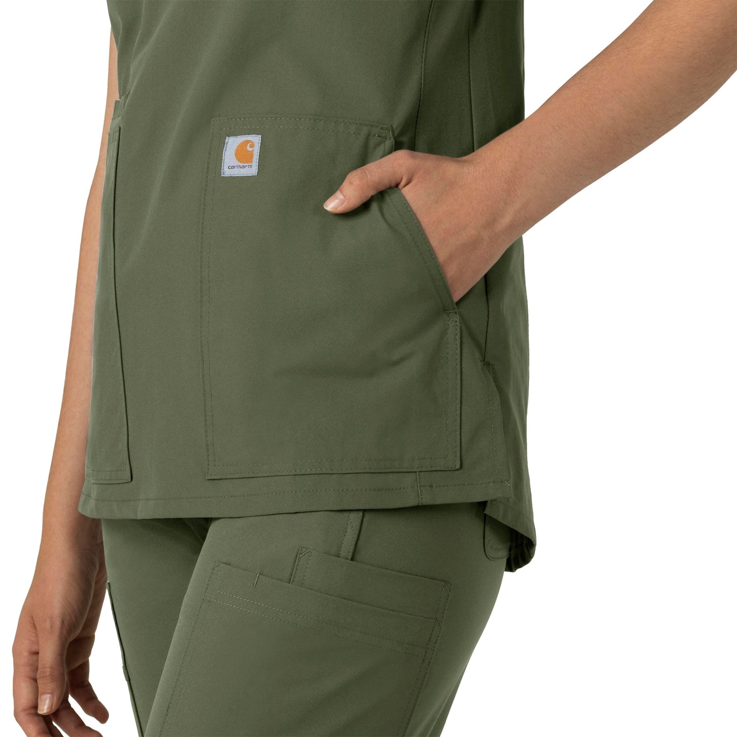 Force Essentials C12213 Notch Neck Tunic Scrub Top Olive Model Image Alternate | Carhartt