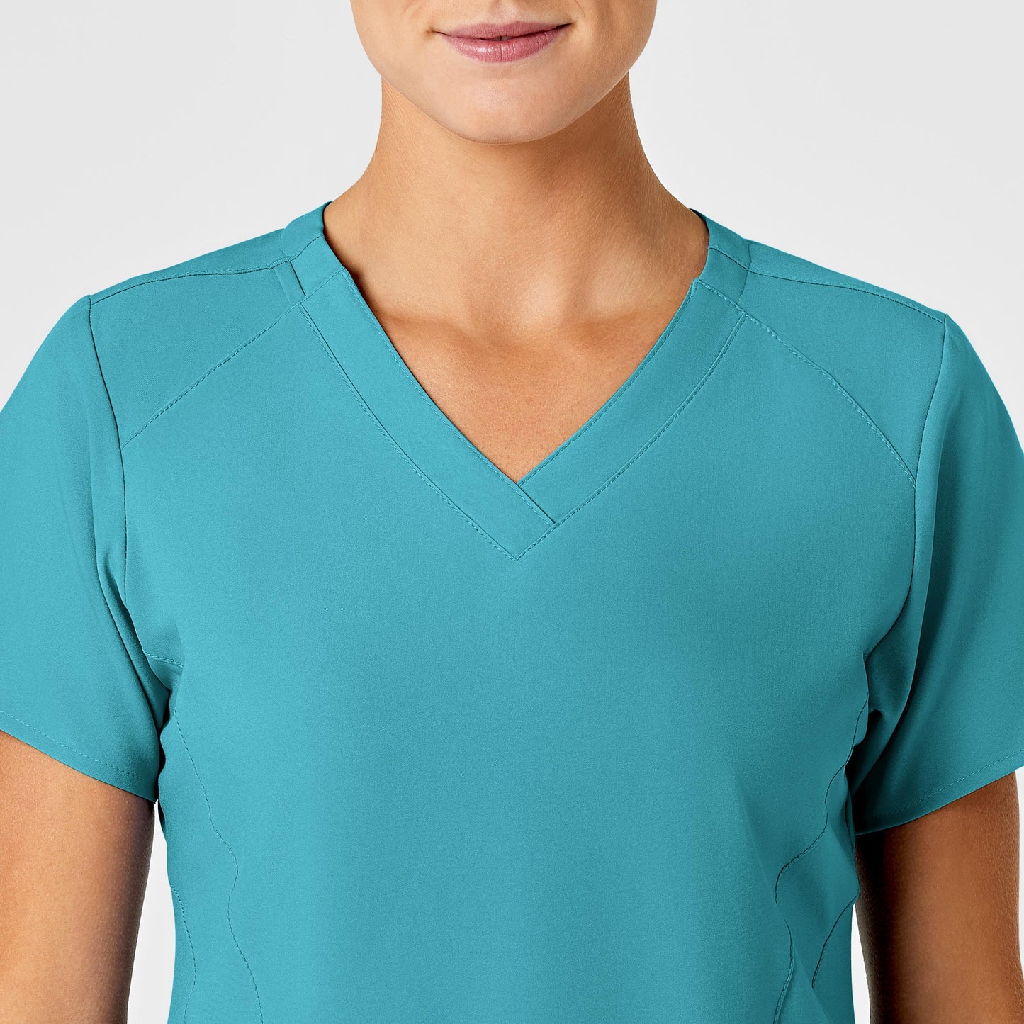 W123 6155 Stylized V-Neck Scrub Top Teal Blue Model Image Alternate | Wink