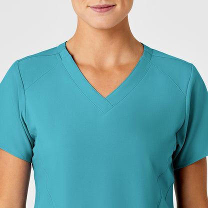 W123 6155 Stylized V-Neck Scrub Top Teal Blue Model Image Left Side | Wink