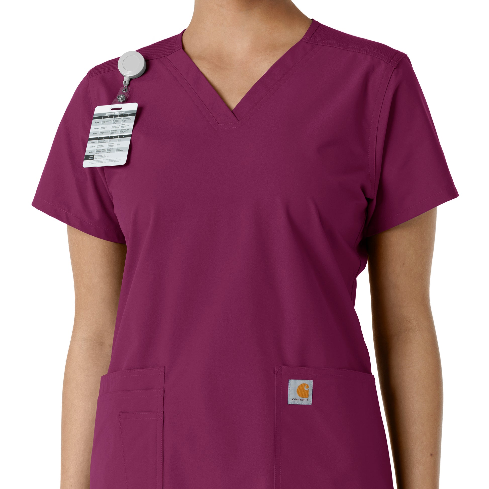 Force Essentials C12313 V-Neck Knit Panel Scrub Top Wine Model Image Alternate | Carhartt