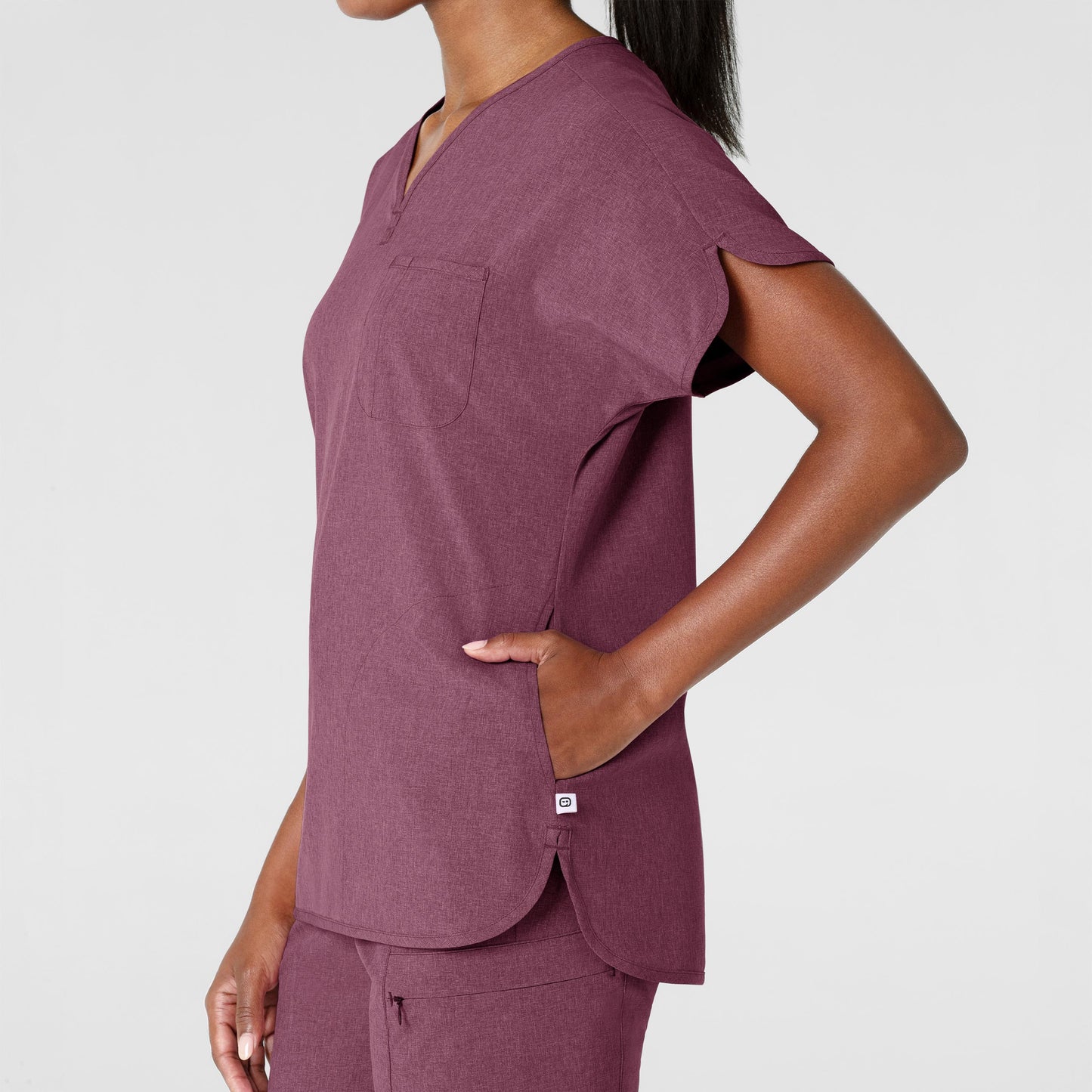 RENEW 6634 Dolman Scrub Top Wine Heather Model Image Alternate | Wink