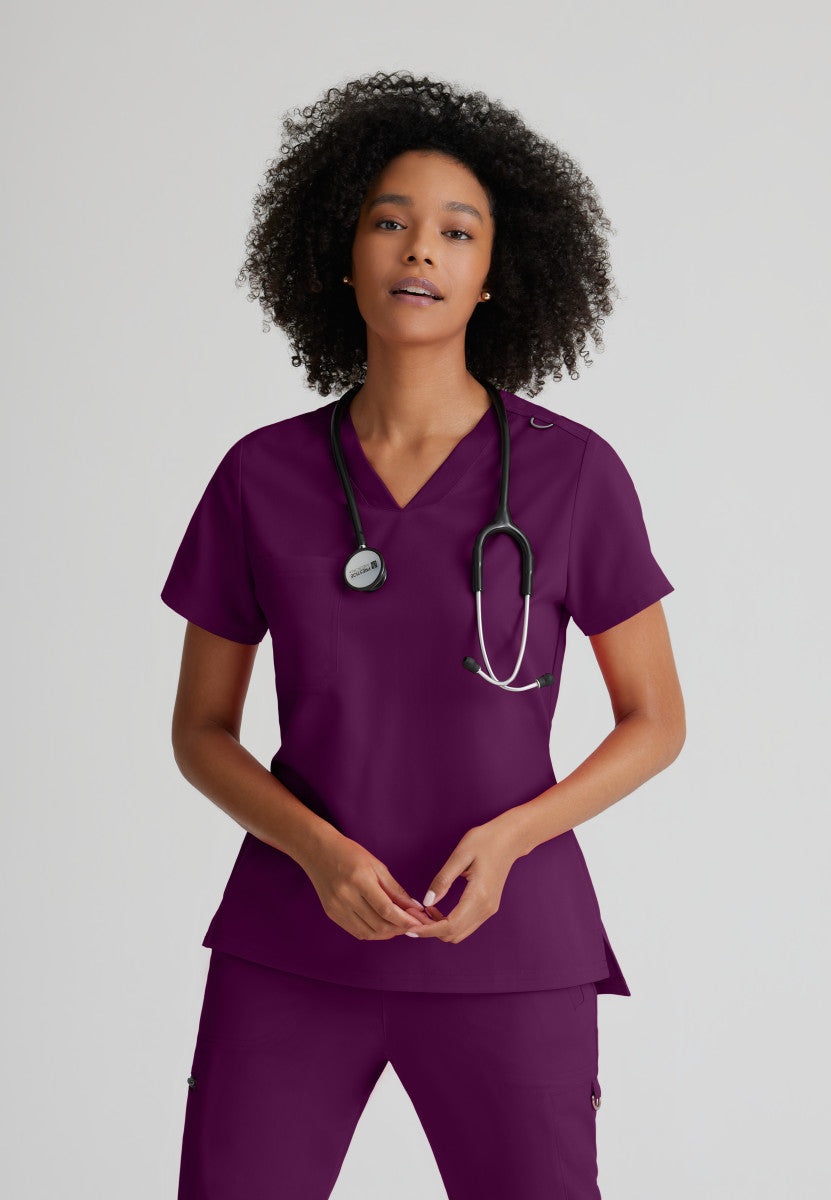 Greys Anatomy Stretch GVST028 Bree Scrub Top Wine