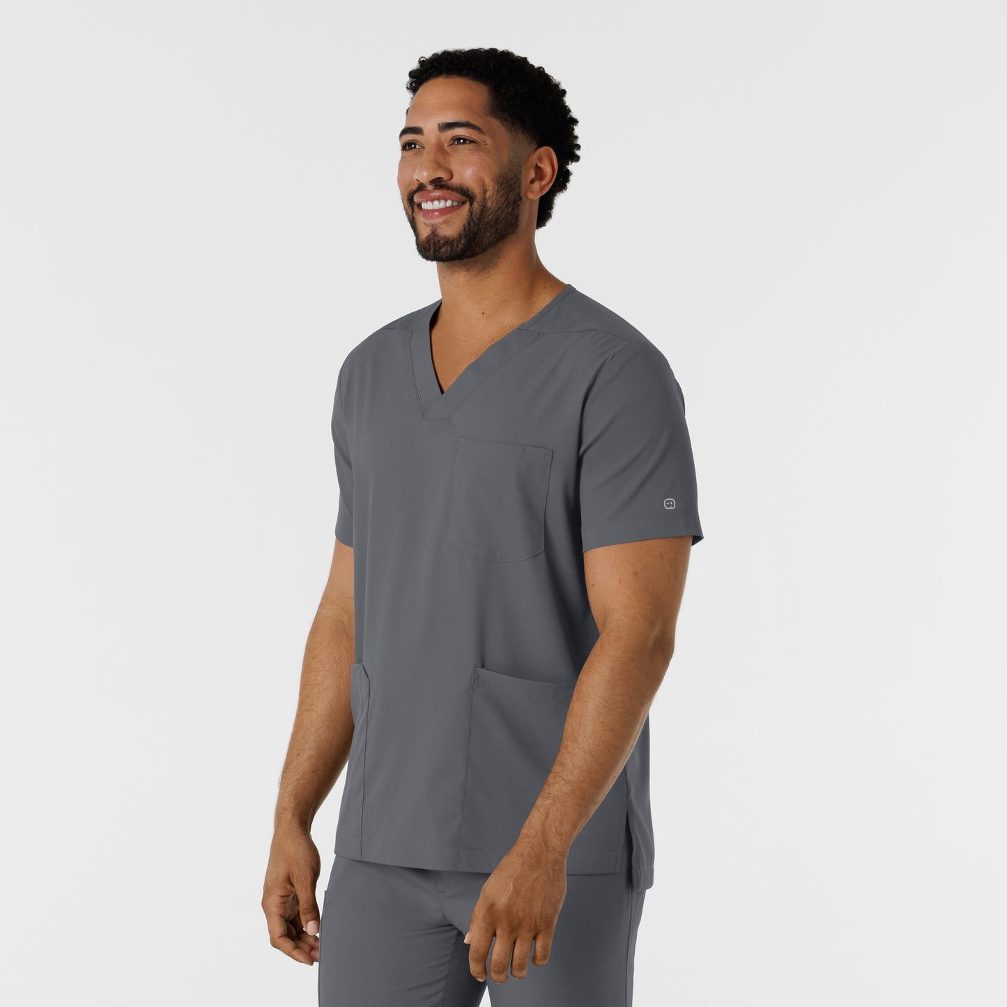 Boundless 6351 Men's Multi Pocket V-Neck Scrub Top Pewter Model Image Right Side | Wink