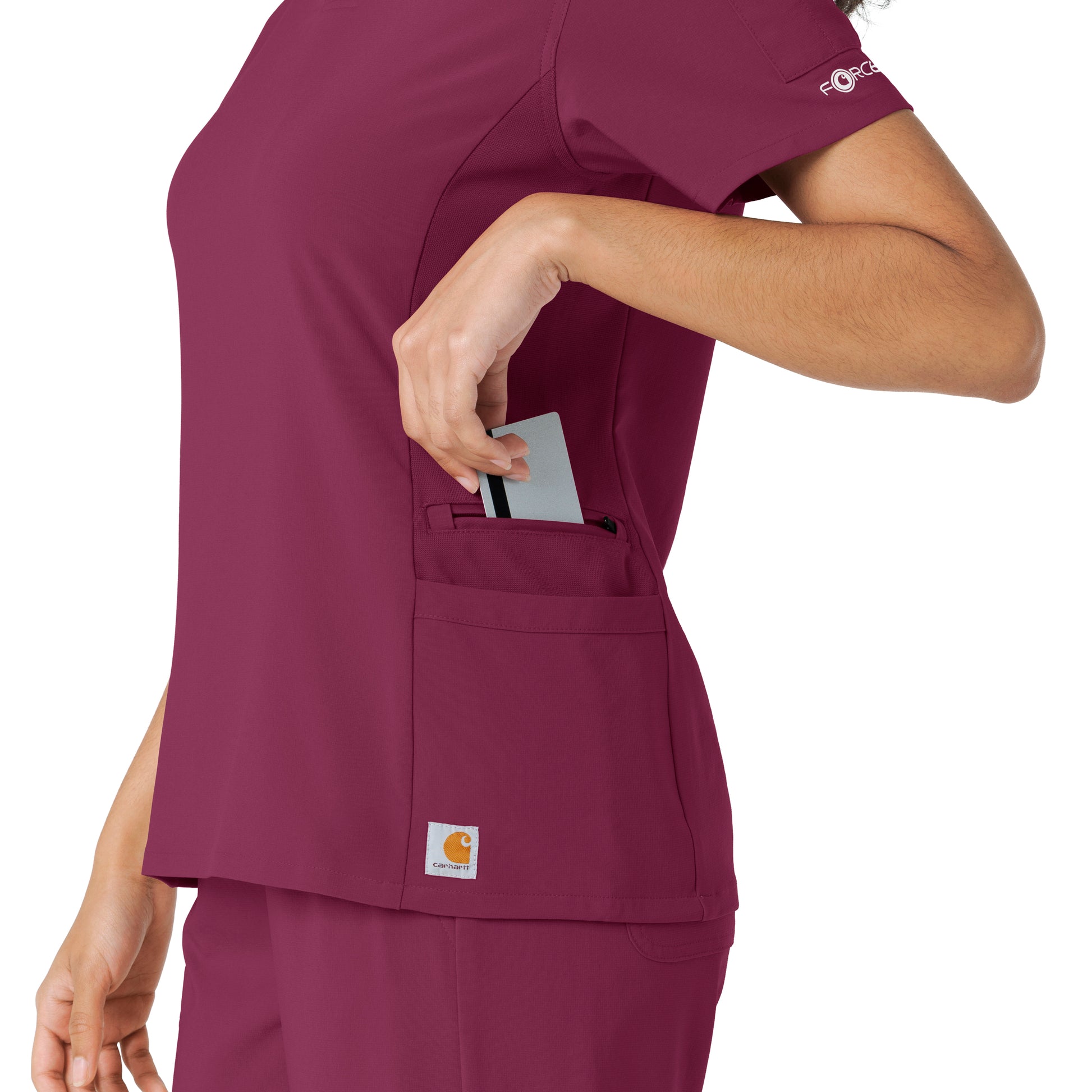 Force Cross-Flex C13310 Knit Panel Scrub Top Wine Model Image Alternate | Carhartt