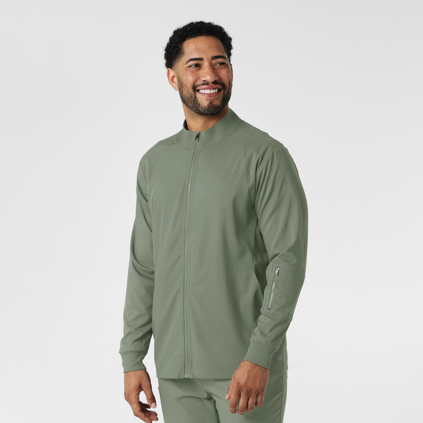 Boundless 8351 Men's Warm Up Scrub Jacket Sage Model Image Right Side | Wink