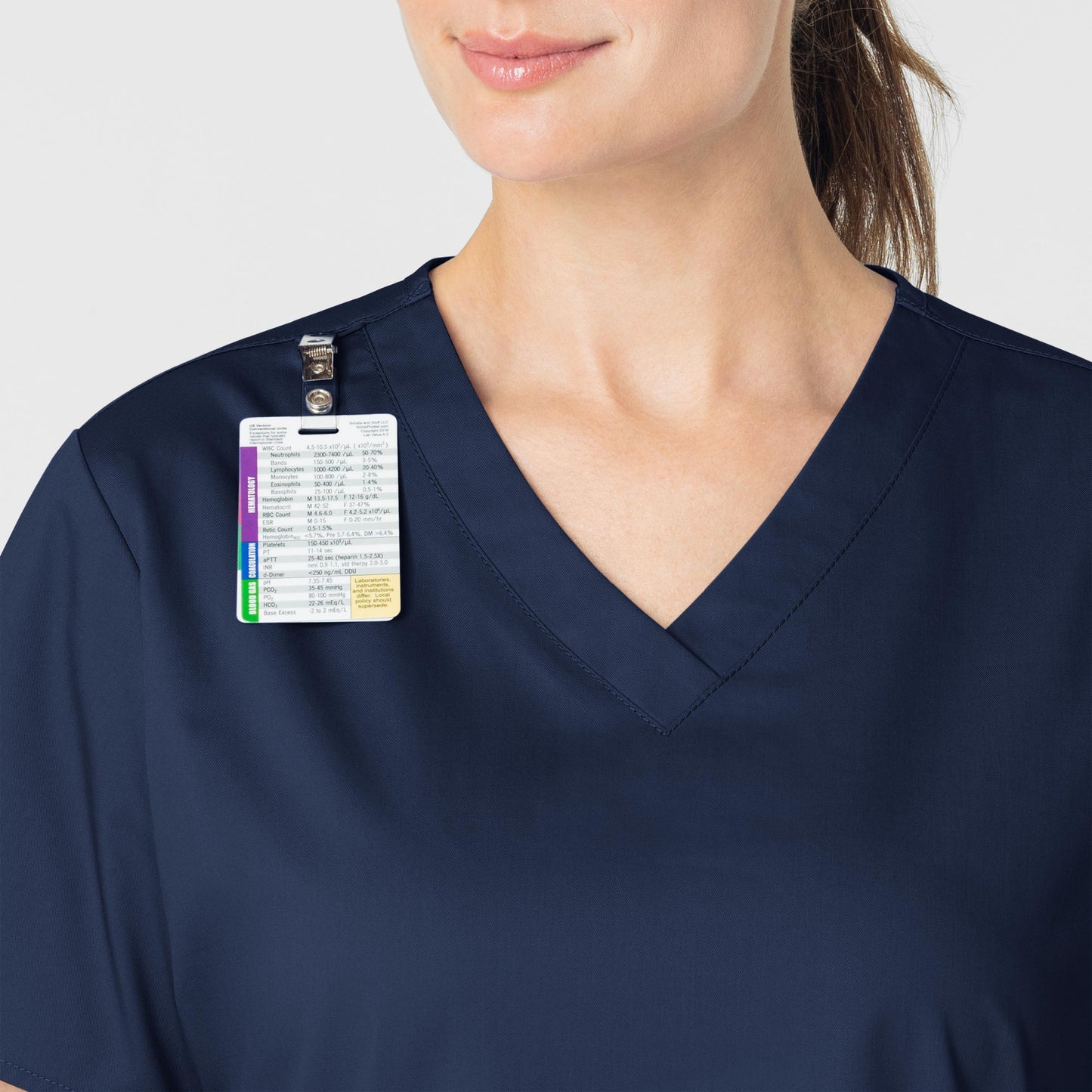 WonderWORK 101 V-Neck Scrub Top Navy Model Image Alternate | Wink