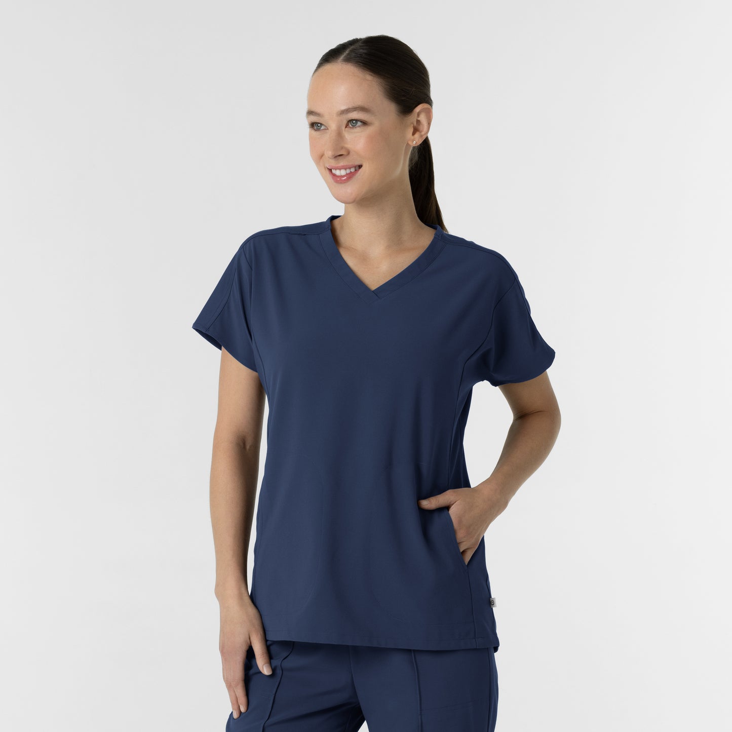 RENEW 6154 Women's V-Neck Tunic Scrub Top Navy
