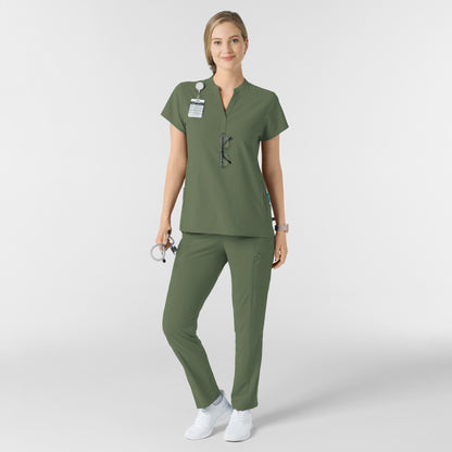 RENEW 6734 Mandarin Collar Scrub Top Olive Model Image Alternate | Wink