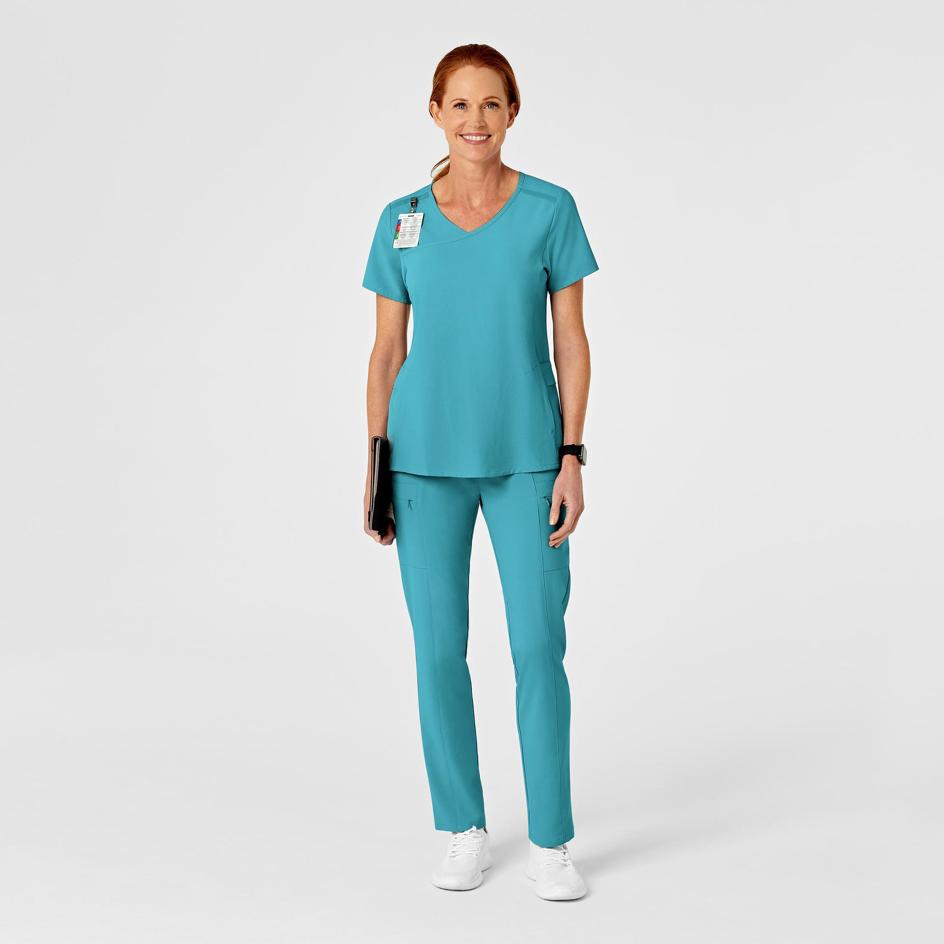 RENEW 5334 High Waist Slim Leg Scrub Pants Teal Blue Model Image Alternate | Wink