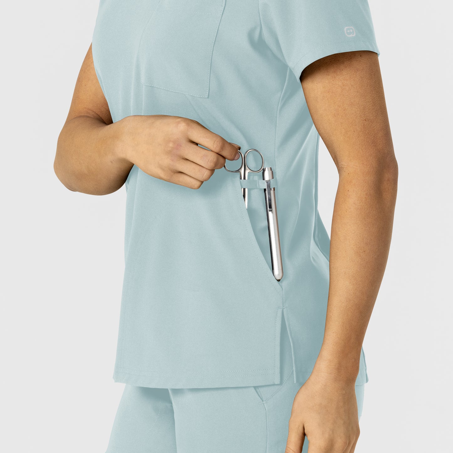 W123 6045 Flex-n-Reach V-Neck Scrub Top Sky Blue Model Image Alternate | Wink