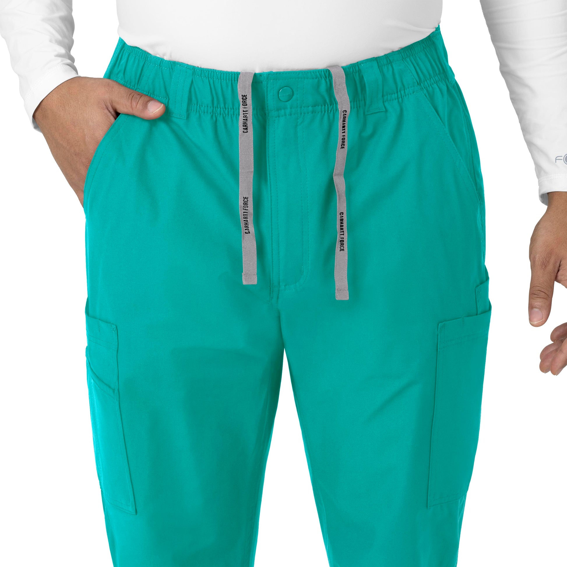 Force Essentials C56113 Men's Straight Leg Cargo Scrub Pants Teal Blue Model Image Alternate | Carhartt