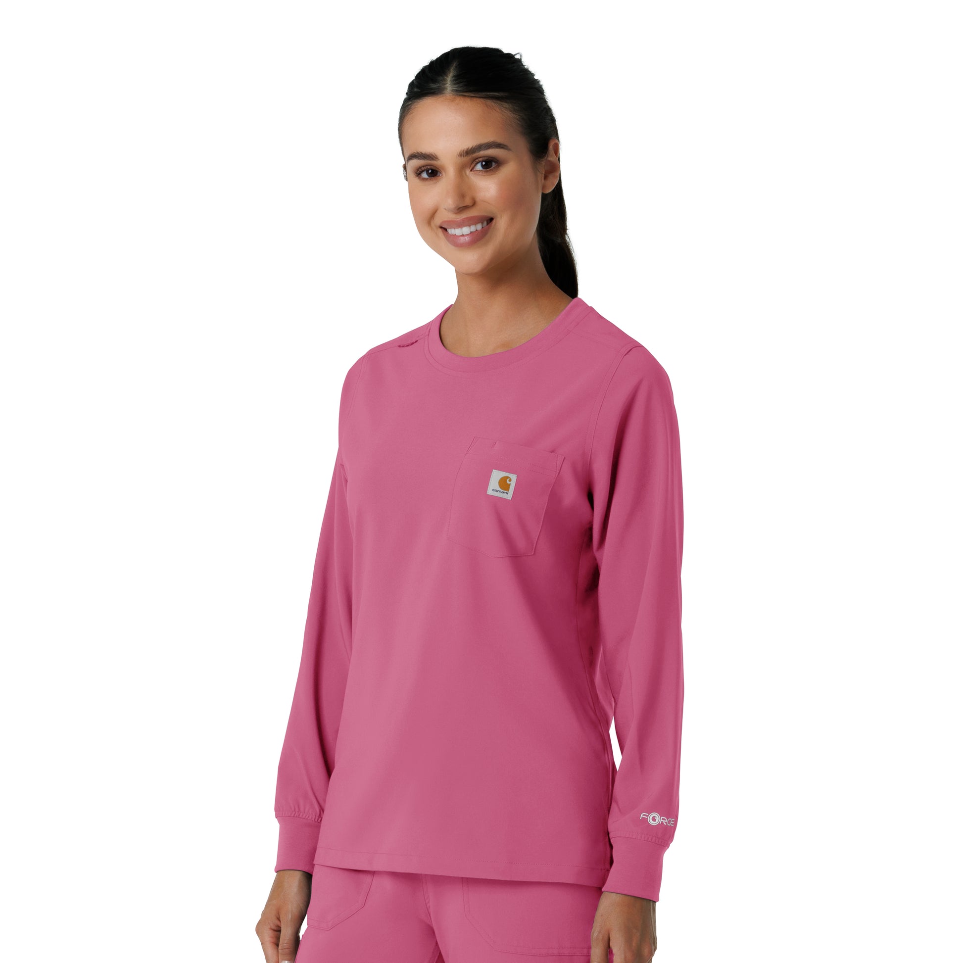 Force Cross-Flex C13610 Women's Crew Neck Long Sleeve Scrub Top Electric Fuschia