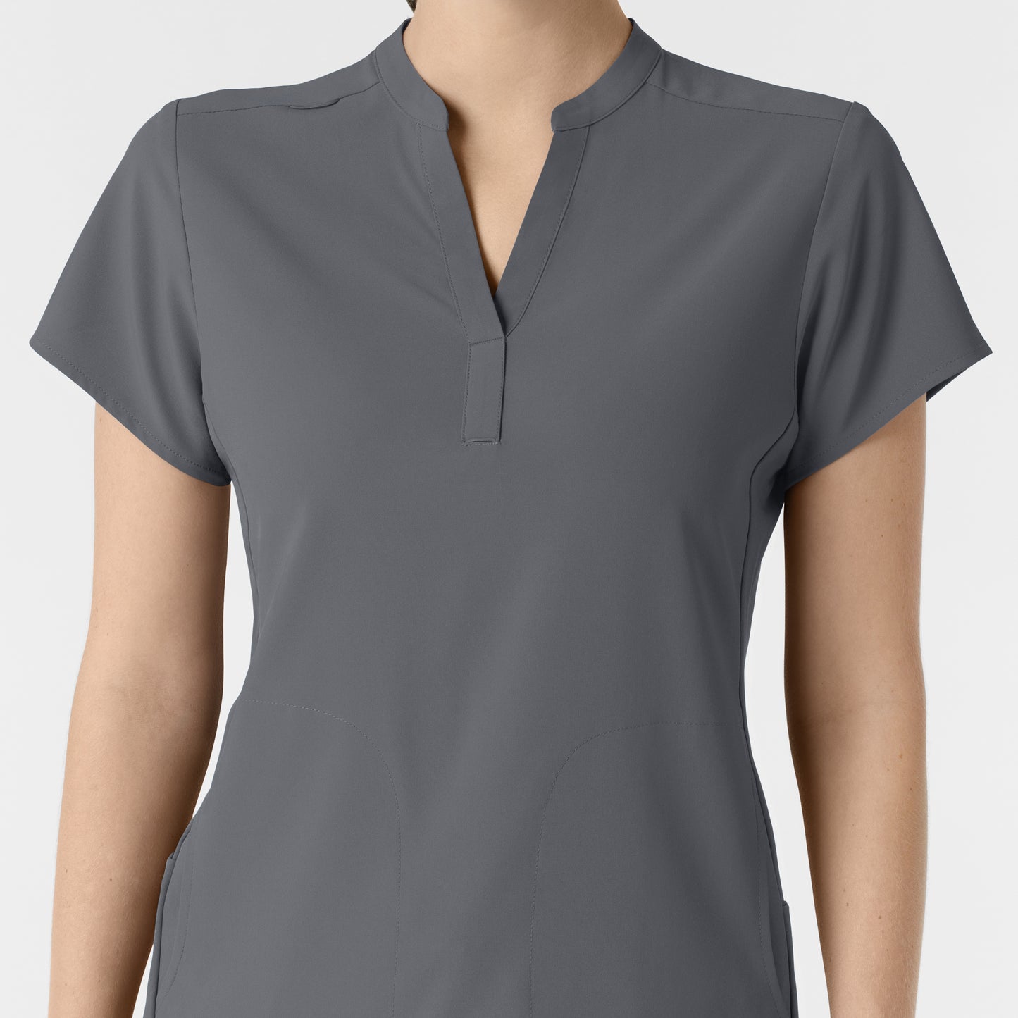 RENEW 6734 Mandarin Collar Scrub Top Pewter Model Image Left Side | Wink