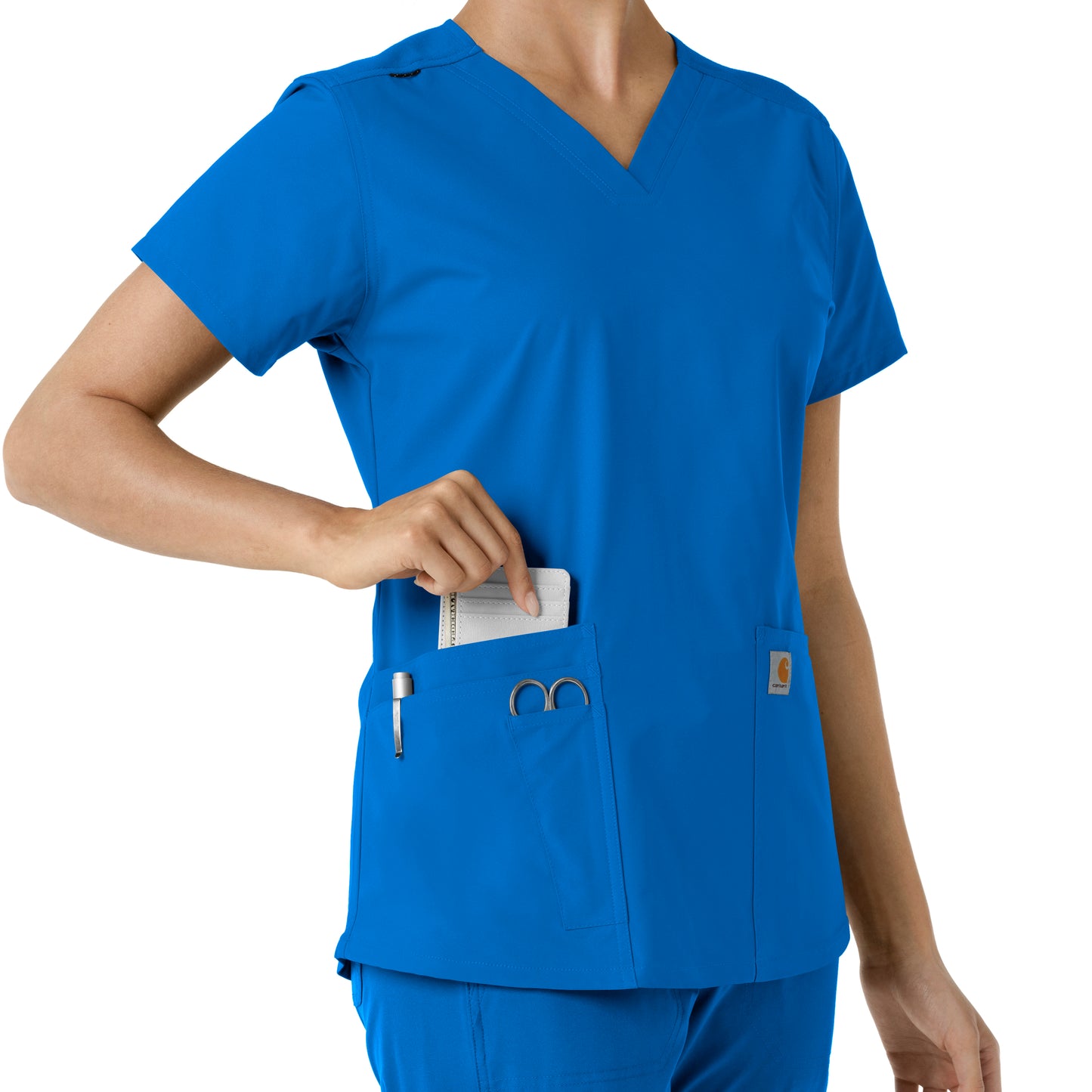 Force Essentials C12313 V-Neck Knit Panel Scrub Top Royal Model Image Alternate | Carhartt