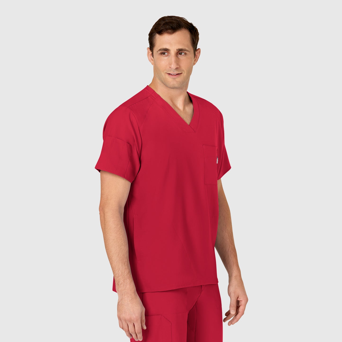 W123 6355 Men's V-Neck Scrub Top Red Model Image Left Side | Wink