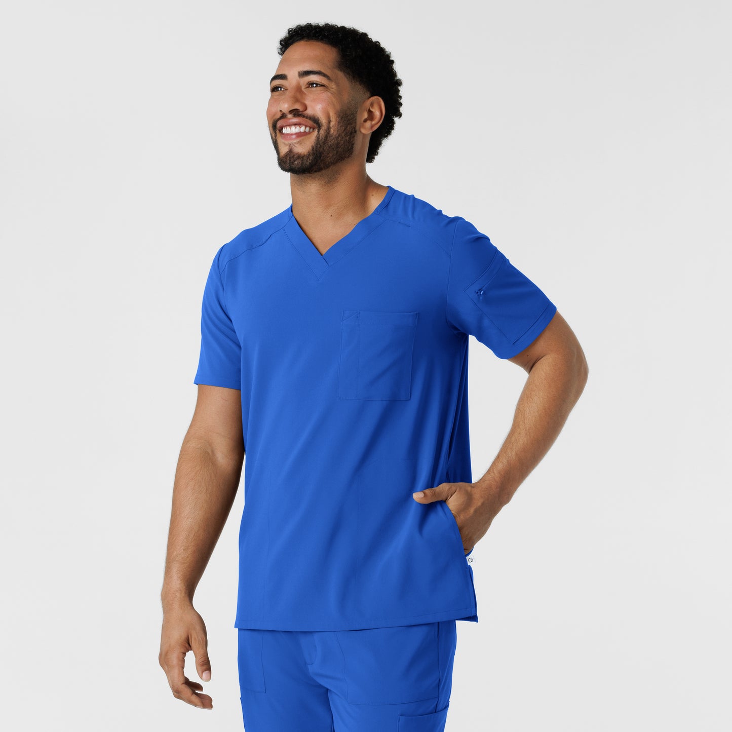 RENEW 6834 Men's V-Neck 5 Pocket Scrub Top Royal Model Image Right Side | Wink