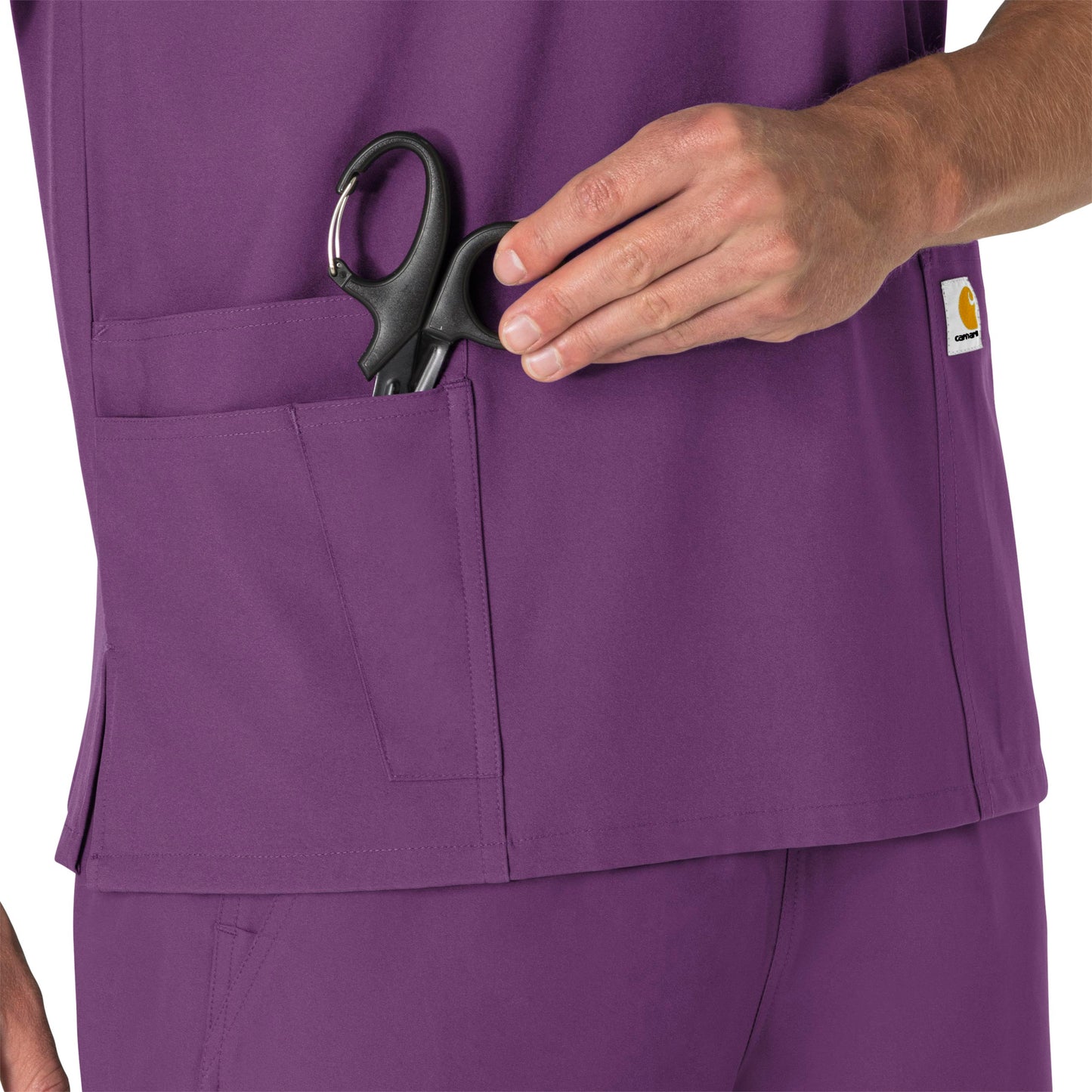 Force Essentials C15013 Unisex V-Neck 6-Pocket Scrub Top Eggplant Model Image Alternate | Carhartt