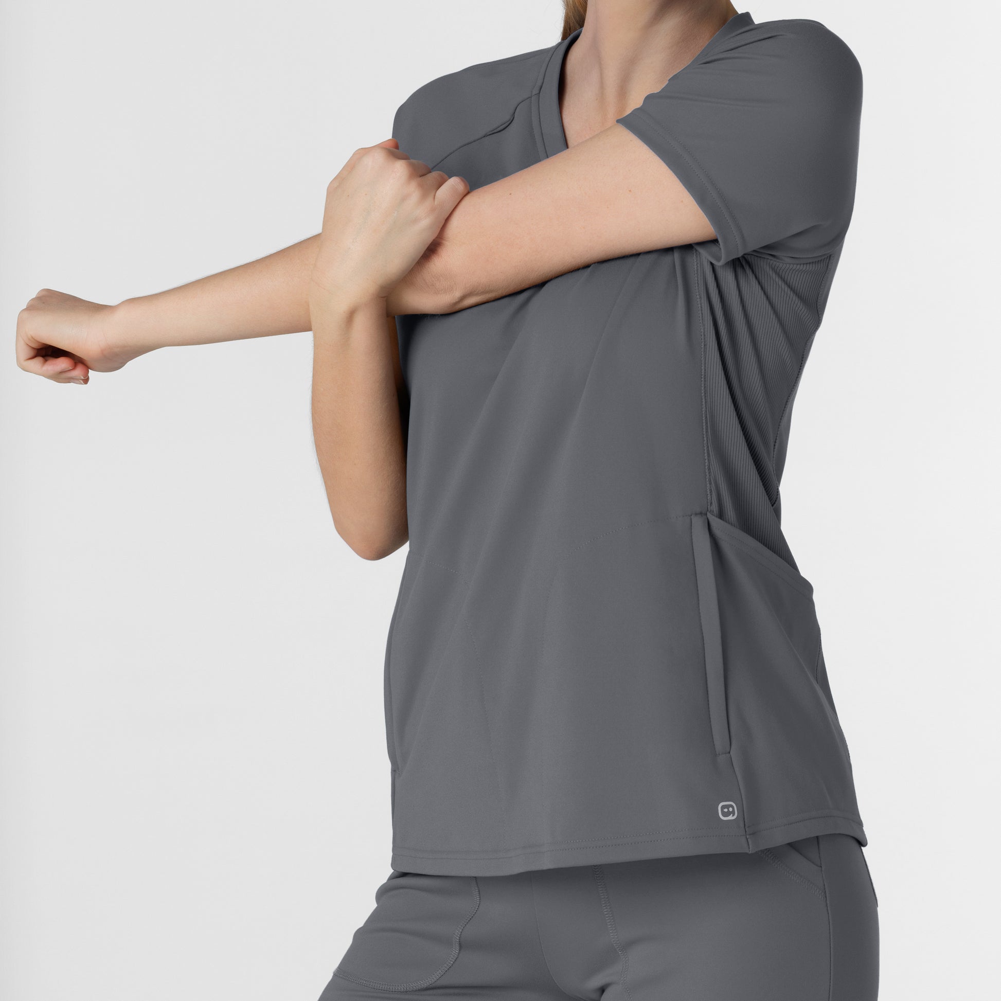 RENEW 6259 Knit Flex-n-Reach V-Neck Raglan Scrub Top Pewter Model Image Alternate | Wink