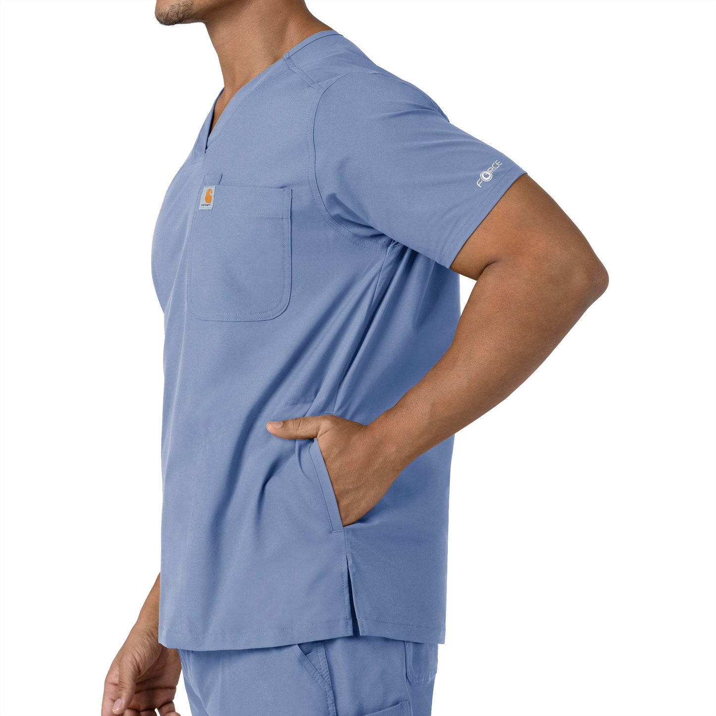 Force Essentials C16113 Men's V-Neck Shirttail Scrub Top Ceil Blue Model Image Alternate | Carhartt