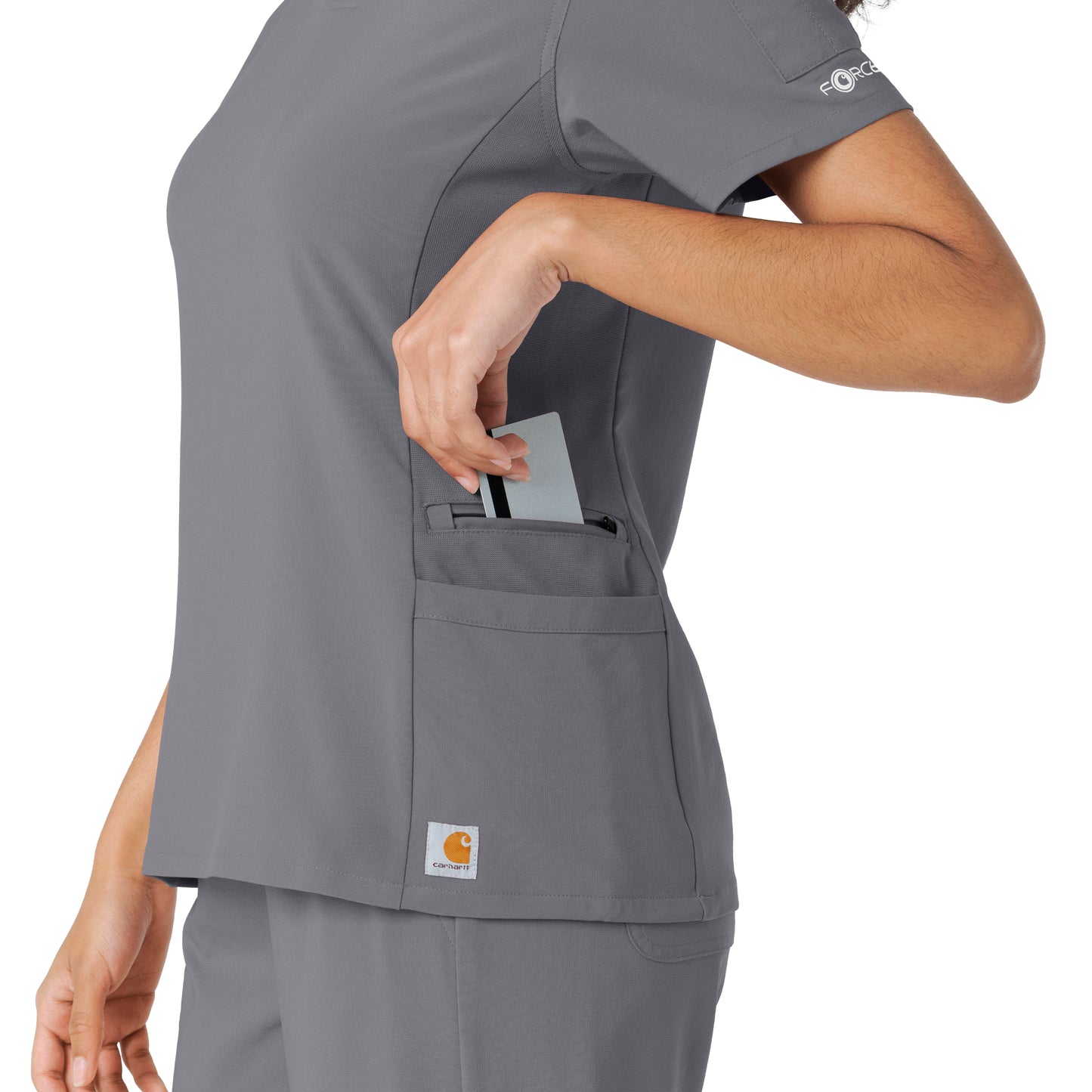 Force Cross-Flex C13310 Knit Panel Scrub Top Pewter Model Image Alternate | Carhartt