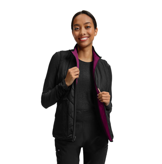 VIBE WJ707 Women's Reversible 4 Pocket Scrub Vest Black/Electric Purple Image