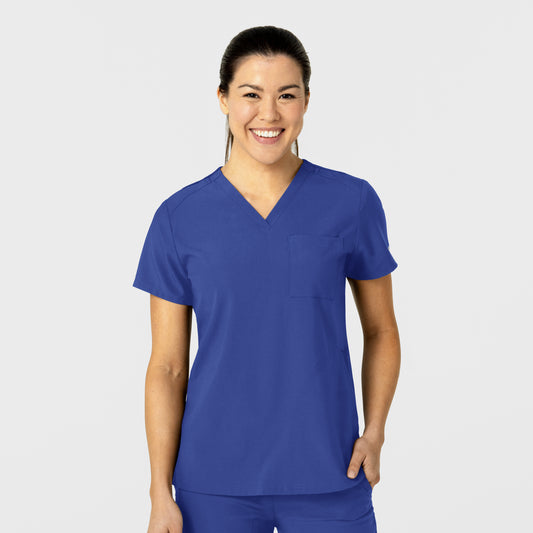 W123 6045 Women's Flex-n-Reach V-Neck Scrub Top Galaxy Blue