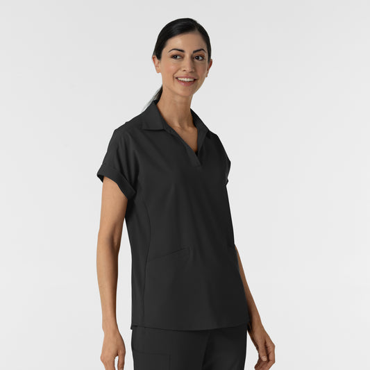 RENEW 6934 Women’s Flex-n-Reach Collared Scrub Top Black Model Image Right Side | Wink