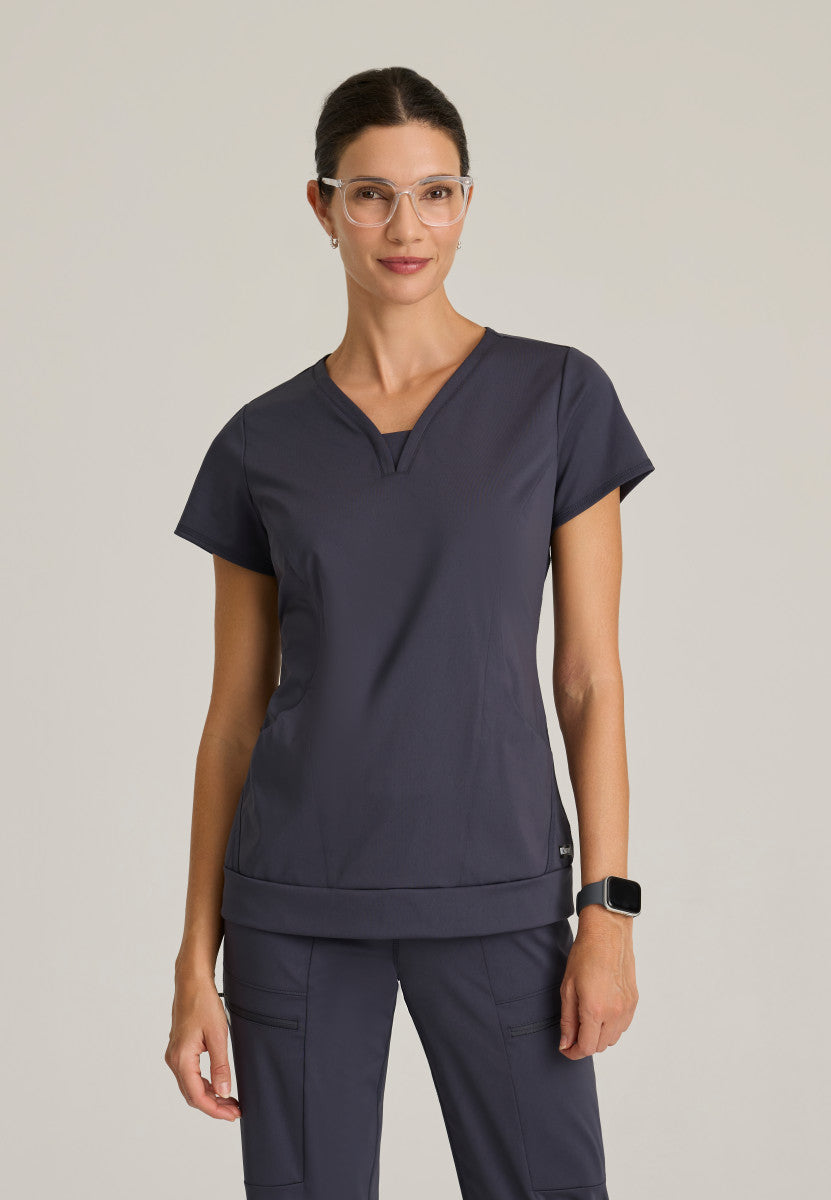 Greys Anatomy Knits GRST250 Motivate Knit Scrub Top Steel