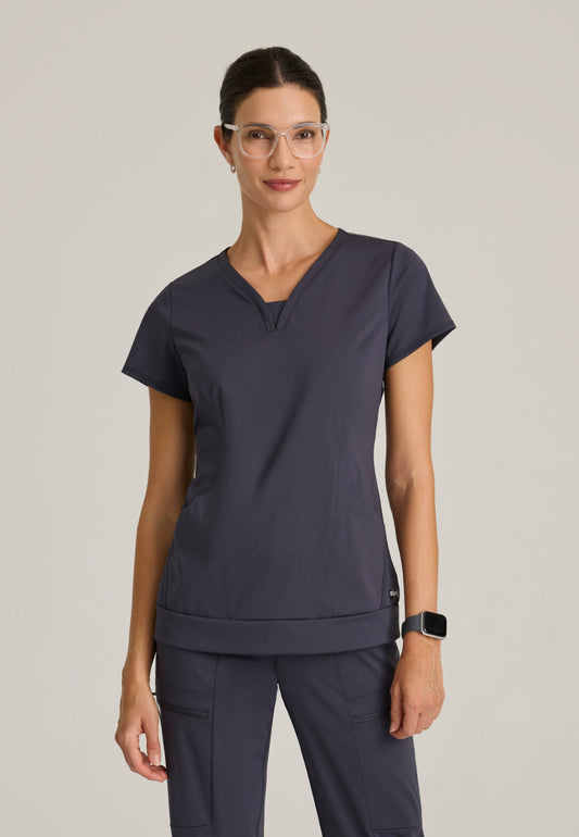 Greys Anatomy Knits GRST250 Motivate Knit Scrub Top Steel