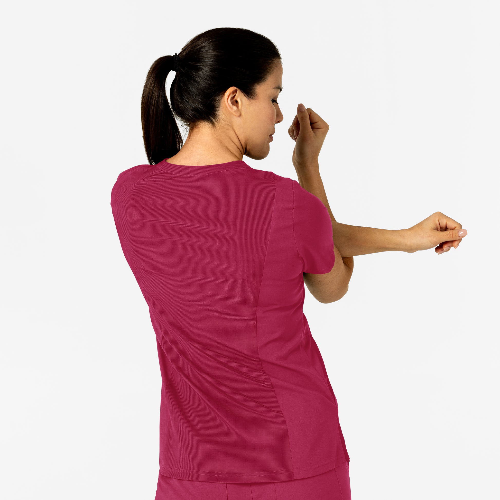 W123 6045 Flex-n-Reach V-Neck Scrub Top Viva Magenta Model Image Alternate | Wink