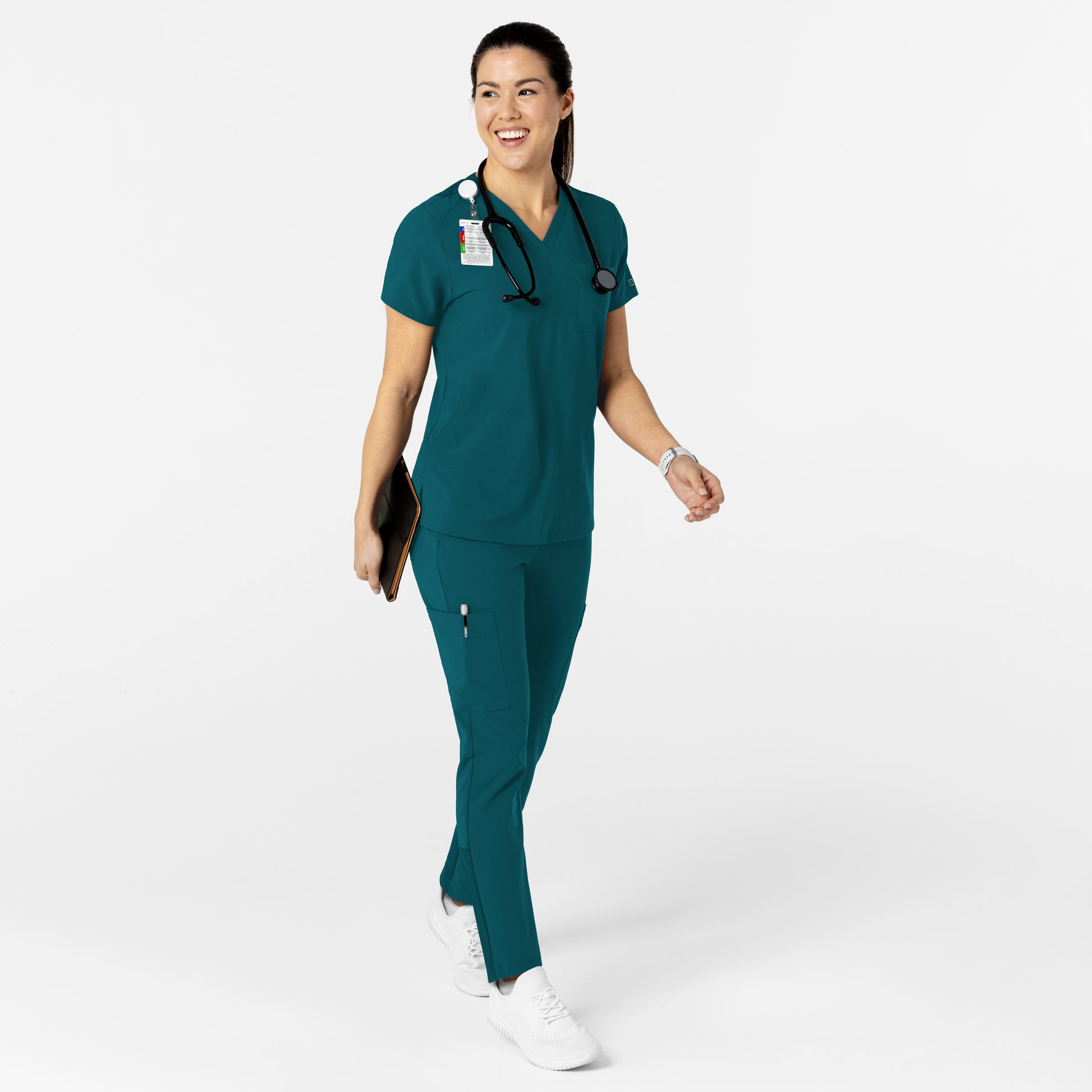 W123 6045 Flex-n-Reach V-Neck Scrub Top Caribbean Model Image Alternate | Wink