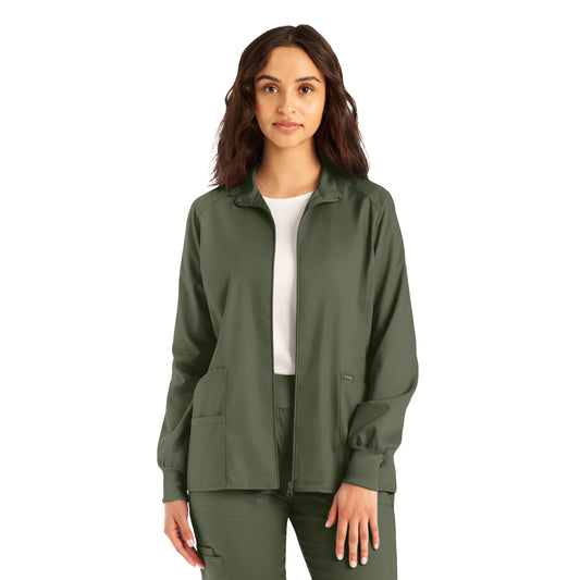 ProFlex LJ701 Women's 3 Pocket Scrub Jacket Olive Moss Image