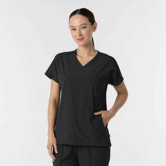 RENEW 6154 Women's V-Neck Tunic Scrub Top Black