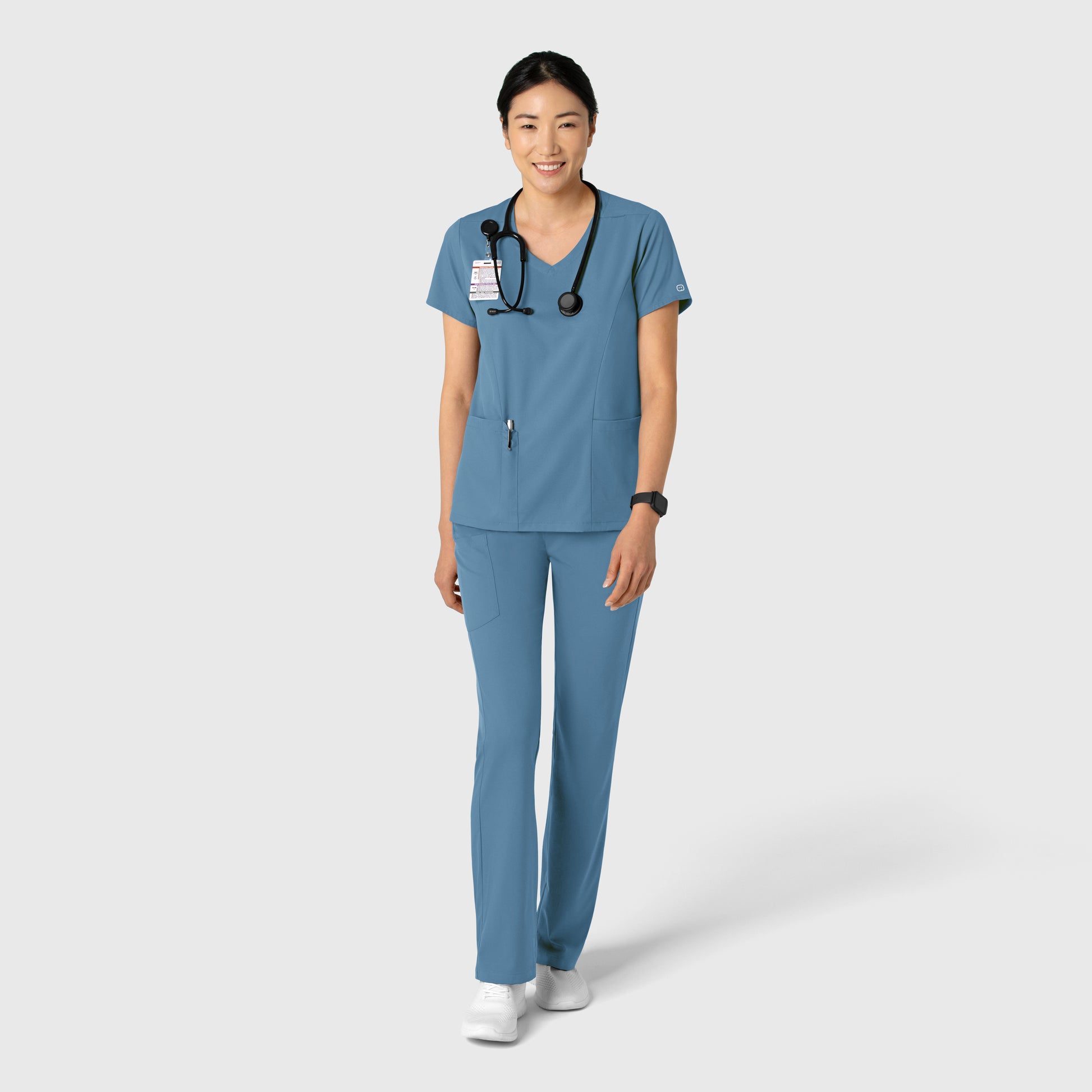 Boundless 6251 Women's 2-Pocket V-Neck Scrub Top Pacific Blue