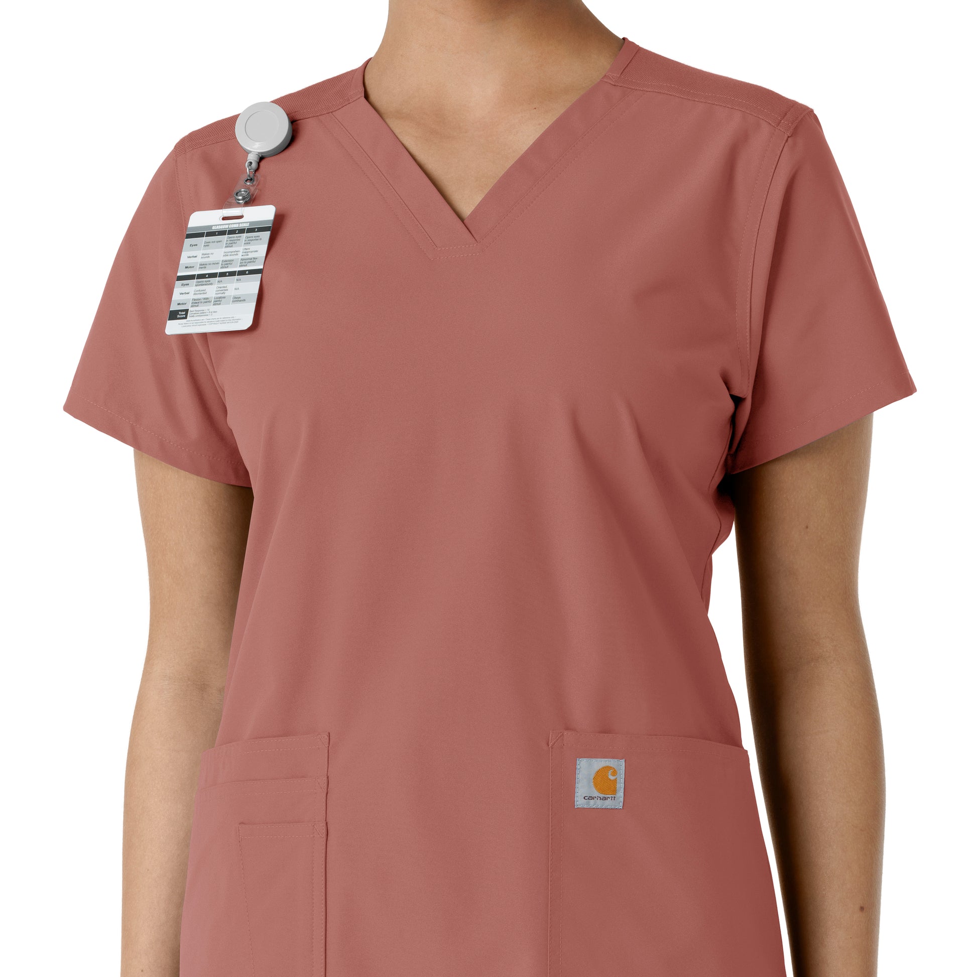 Force Essentials C12313 V-Neck Knit Panel Scrub Top Wildrose Model Image Alternate | Carhartt