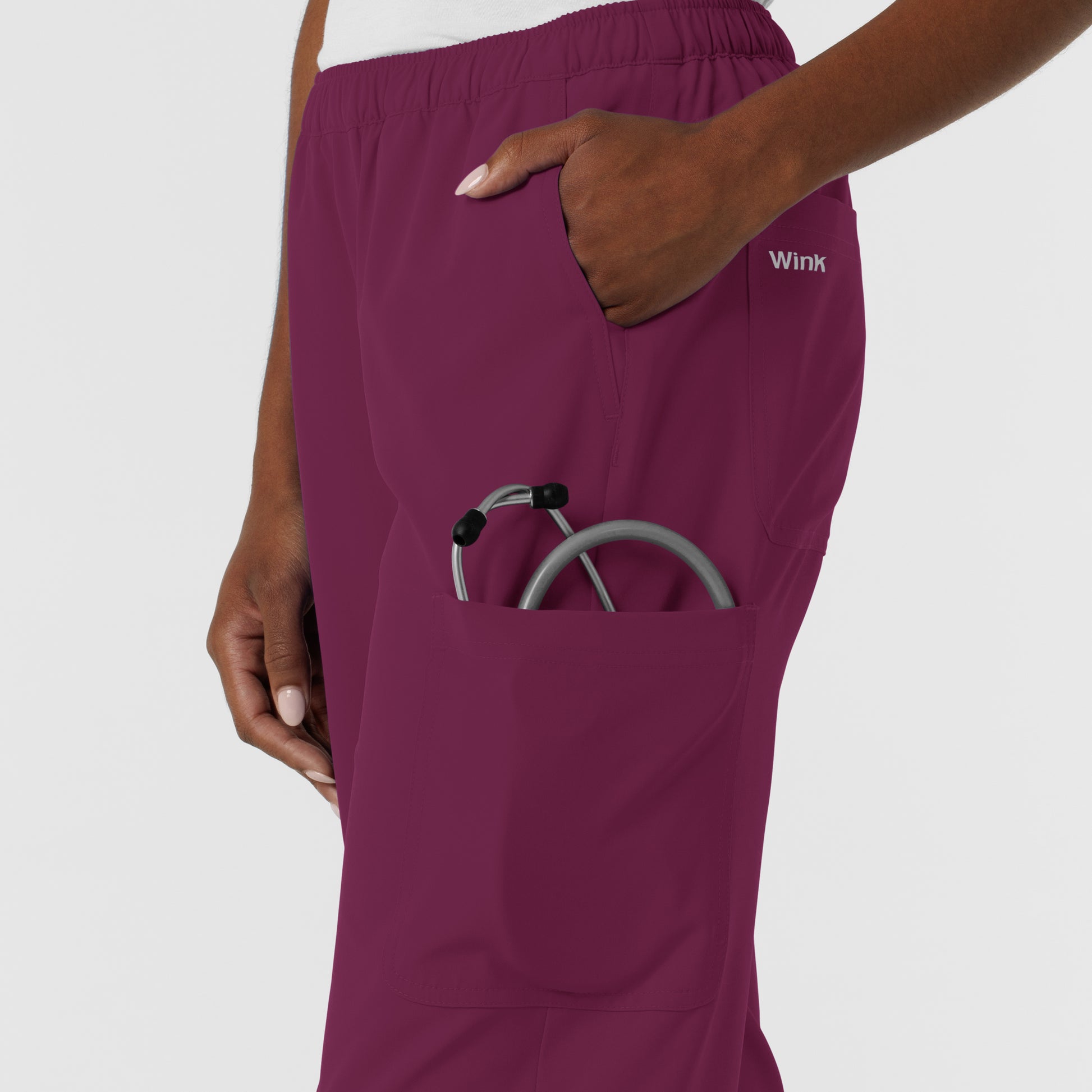 NURTUR 5180 Women's Straight Leg Cargo Scrub Pants Wine