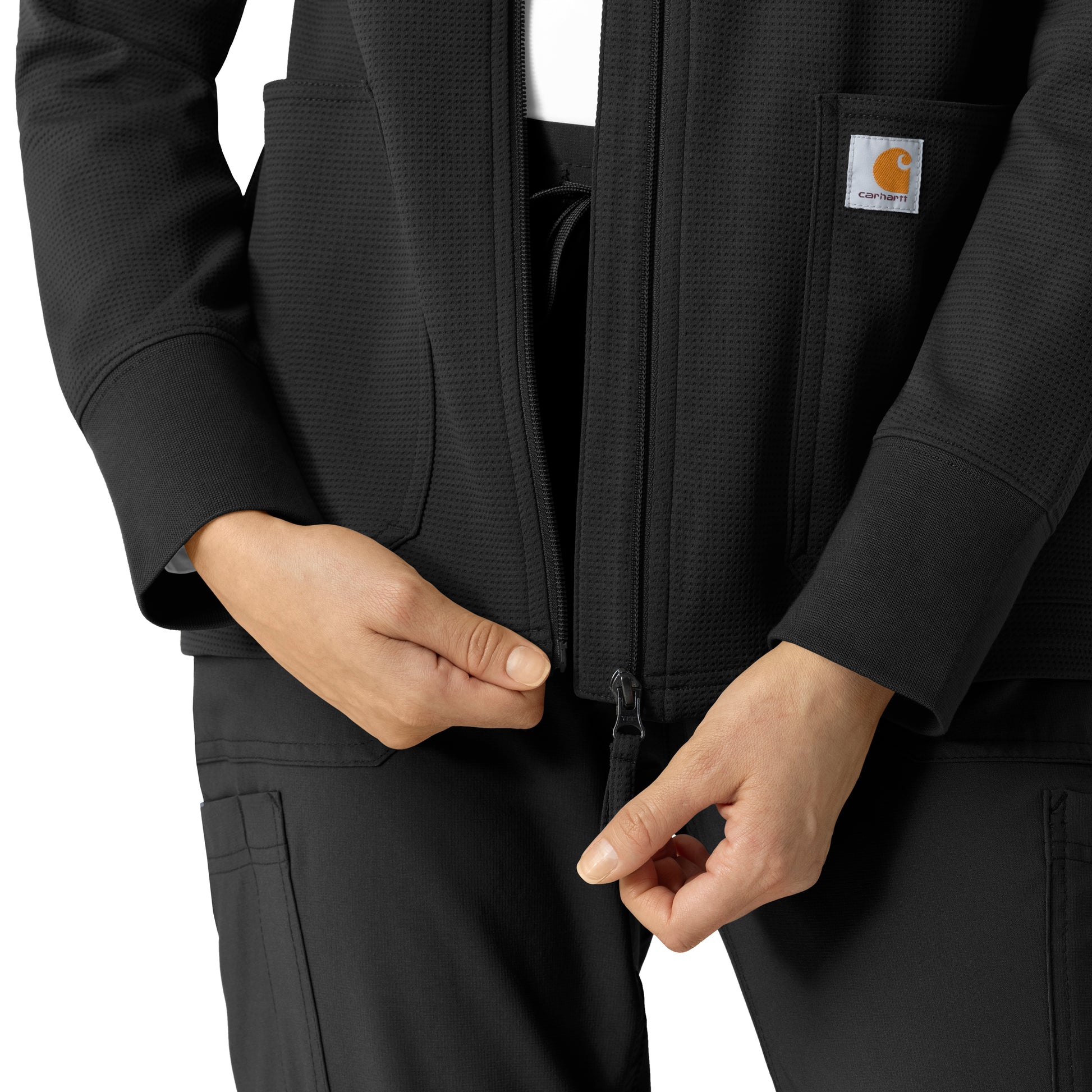 Layers C82008 Women's Full Zip Waffle Hoodie Black