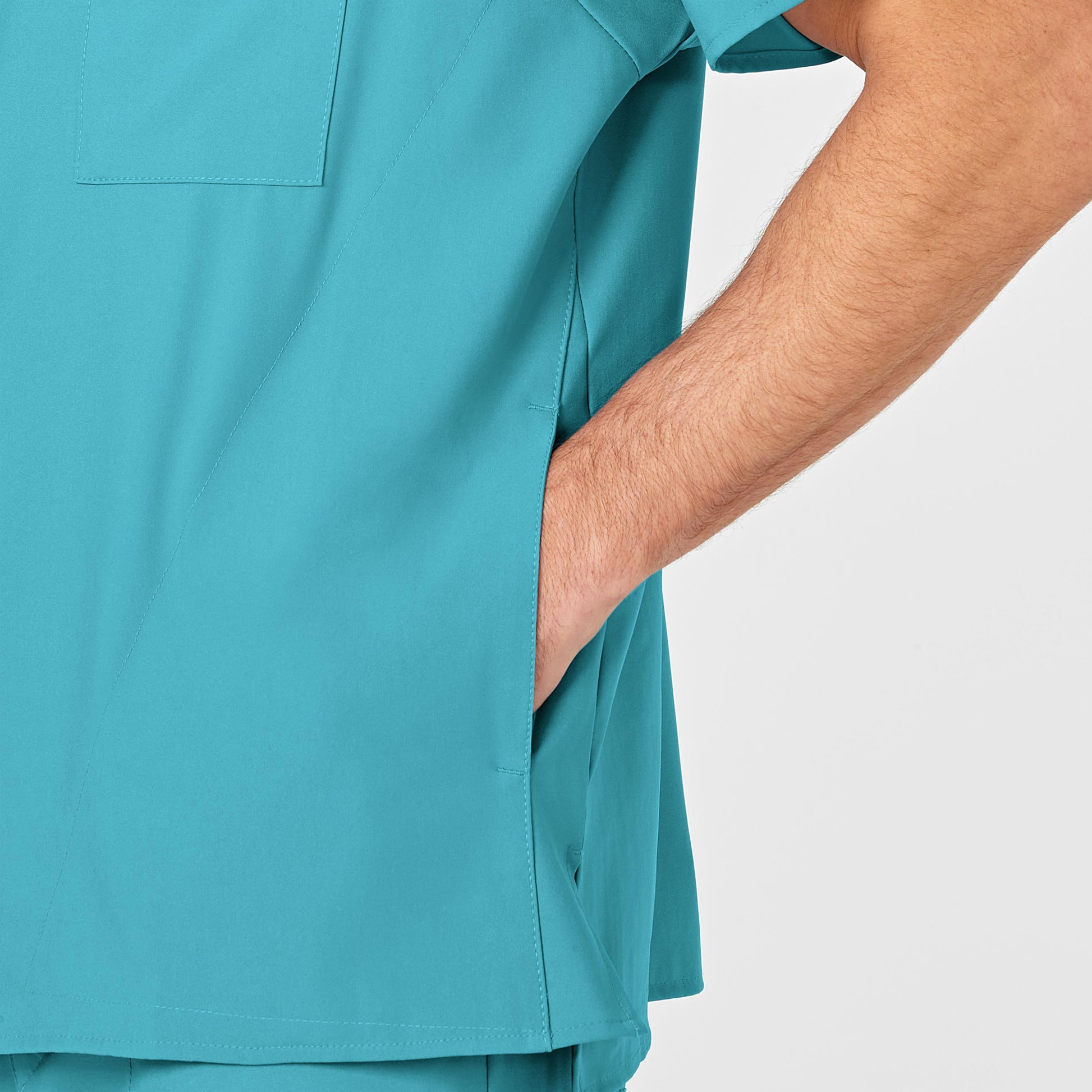 W123 6355 Men's V-Neck Scrub Top Teal Blue Model Image Alternate | Wink