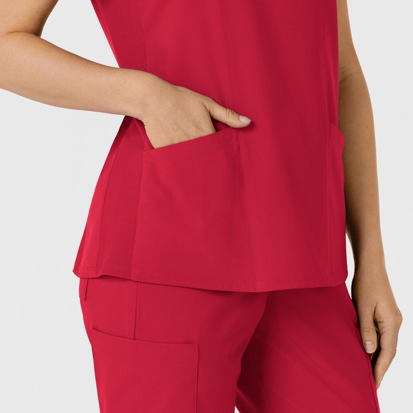 W123 6145 Flex-n-Reach Side Panel V-Neck Scrub Top Red Model Image Alternate | Wink