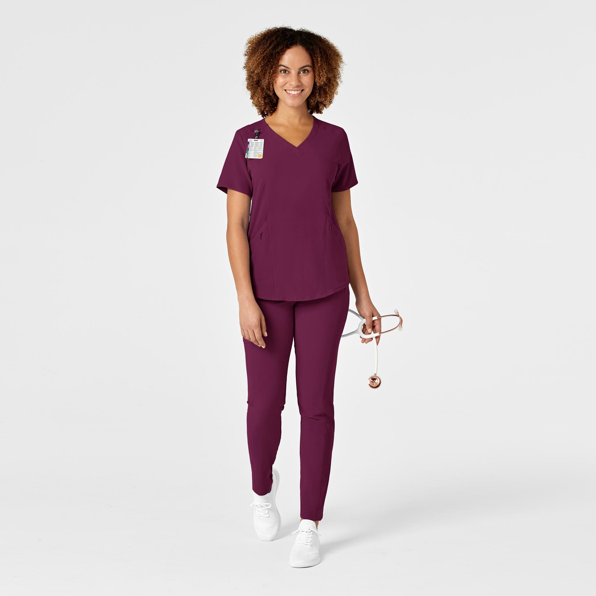 RENEW 6134 V-Neck Scrub Top Wine Model Image Alternate | Wink