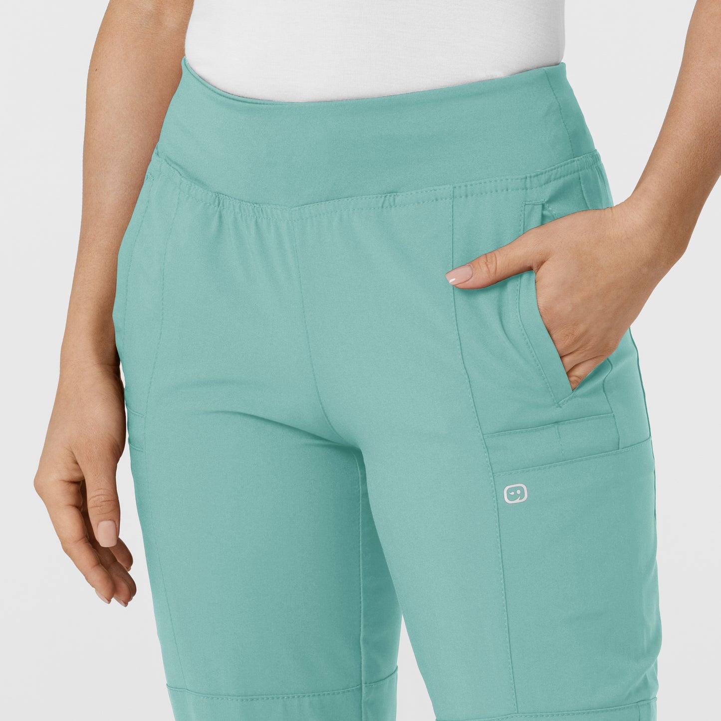 W123 5555 Comfort Waist Cargo Jogger Scrub Pants Turquoise Model Image Left Side | Wink