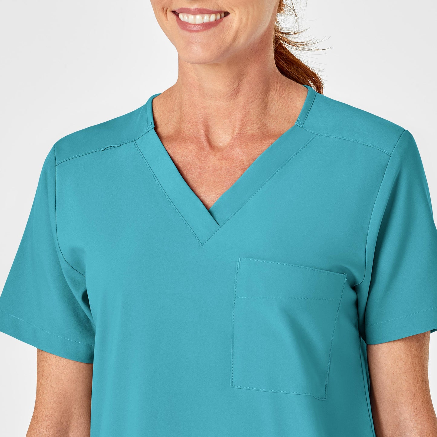 W123 6855 Unisex 4 Pocket Utility Scrub Top Teal Blue Model Image Left Side | Wink